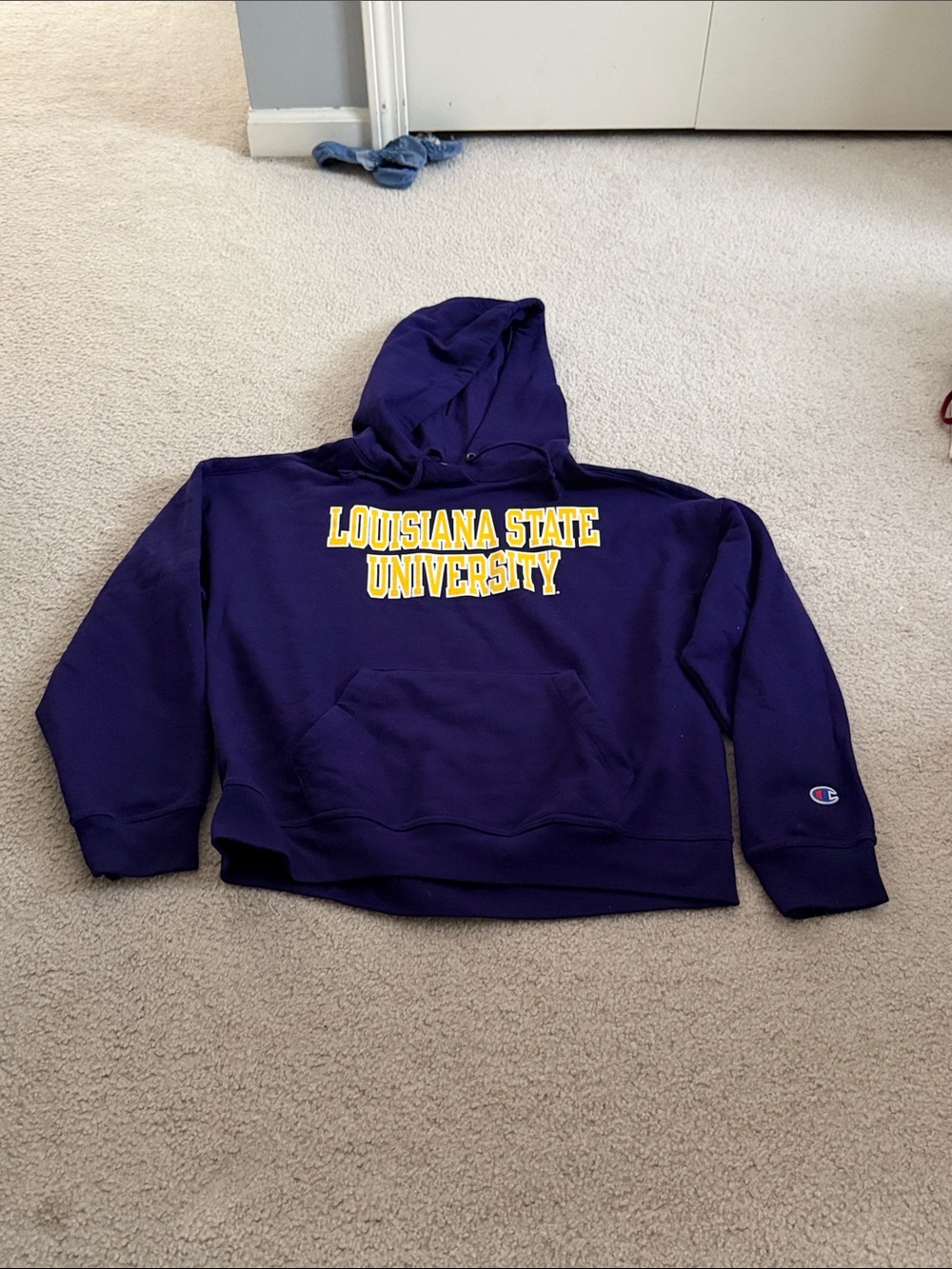 Champion Purple Hoodie with Yellow Louisiana State University Script